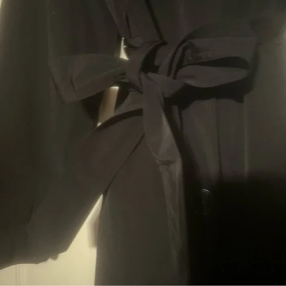 London Fog Long Black Wrap Coat Button down waist tie trench size large - Picture 5 of 11